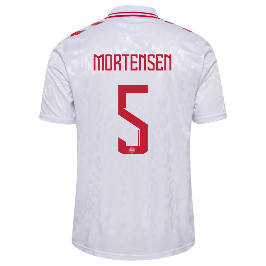 Mulher Camisola Dinamarca Gustav Mortensen #5 Branco Alternativa 24-26 Camisa