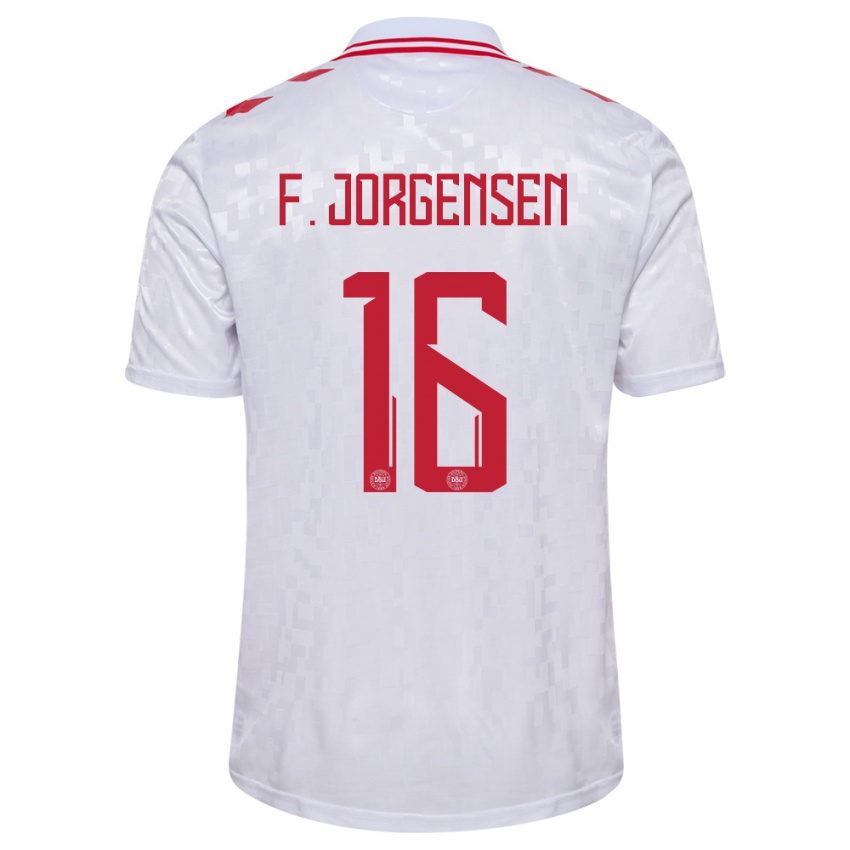Mulher Camisola Dinamarca Filip Jorgensen #16 Branco Alternativa 24-26 Camisa