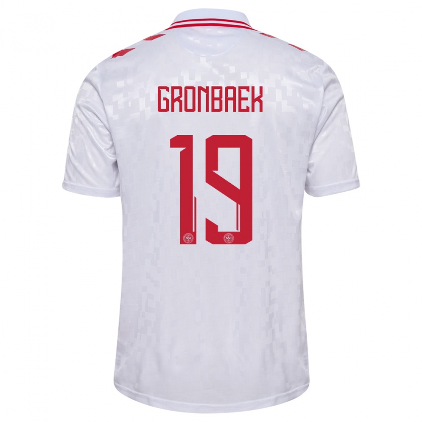 Mulher Camisola Dinamarca Albert Gronbaek #19 Branco Alternativa 24-26 Camisa
