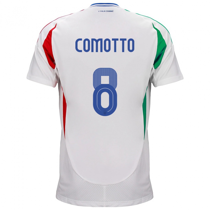 Mulher Camisola Itália Christian Comotto #8 Branco Alternativa 24-26 Camisa