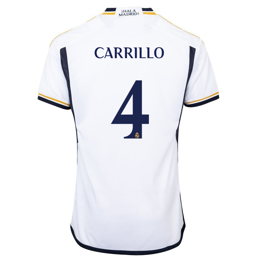 Criança Camisola Alvaro Carrillo #4 Branco Principal 2023/24 Camisa