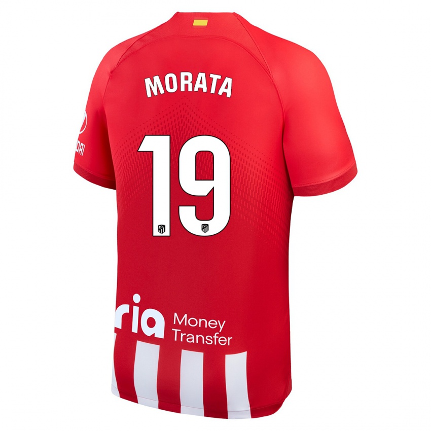 Criança Camisola Alvaro Morata #19 Vermelho Branco Principal 2023/24 Camisa