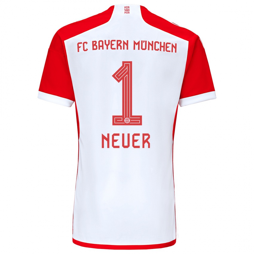 Criança Camisola Manuel Neuer #1 Vermelho Branco Principal 2023/24 Camisa