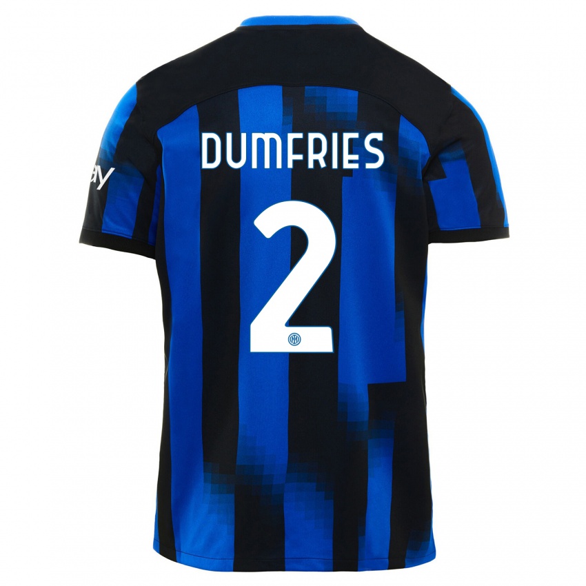 Criança Camisola Denzel Dumfries #2 Preto Azul Principal 2023/24 Camisa