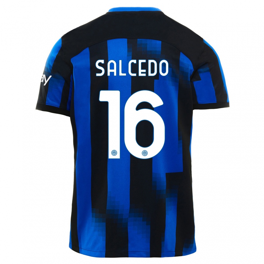 Criança Camisola Eddie Salcedo #16 Preto Azul Principal 2023/24 Camisa