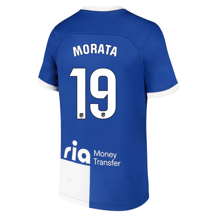 Criança Camisola Alvaro Morata #19 Branco Azulado Alternativa 2023/24 Camisa