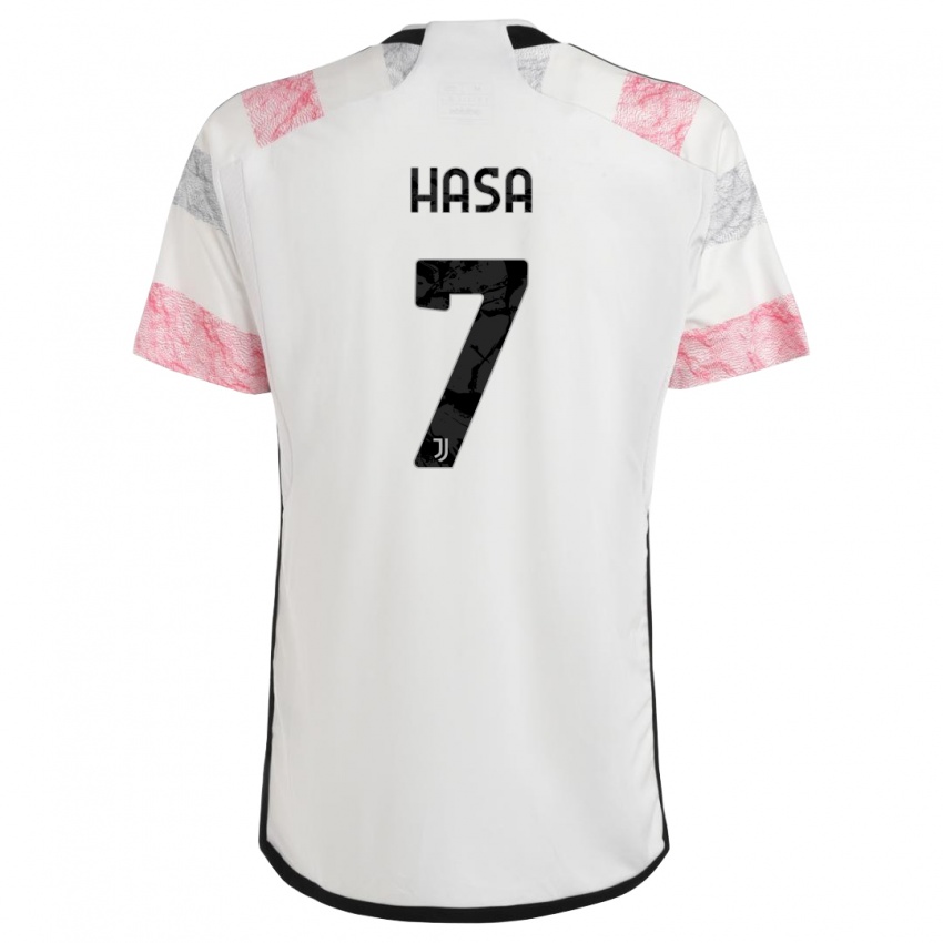 Criança Camisola Luis Hasa #7 Branco Rosa Alternativa 2023/24 Camisa