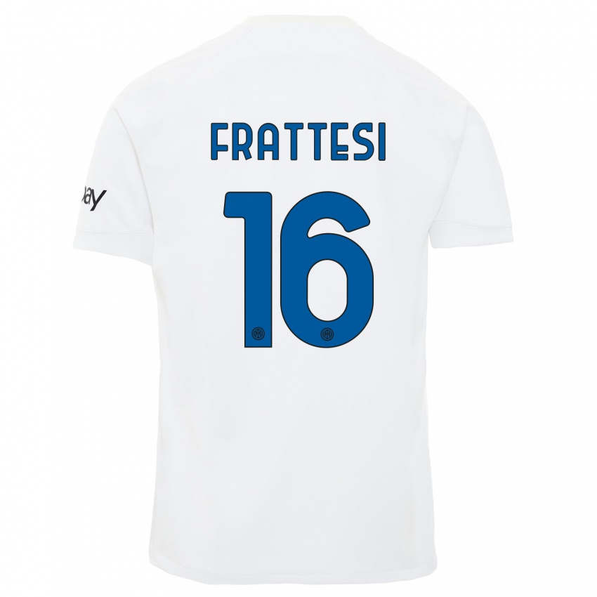 Criança Camisola Davide Frattesi #16 Branco Alternativa 2023/24 Camisa