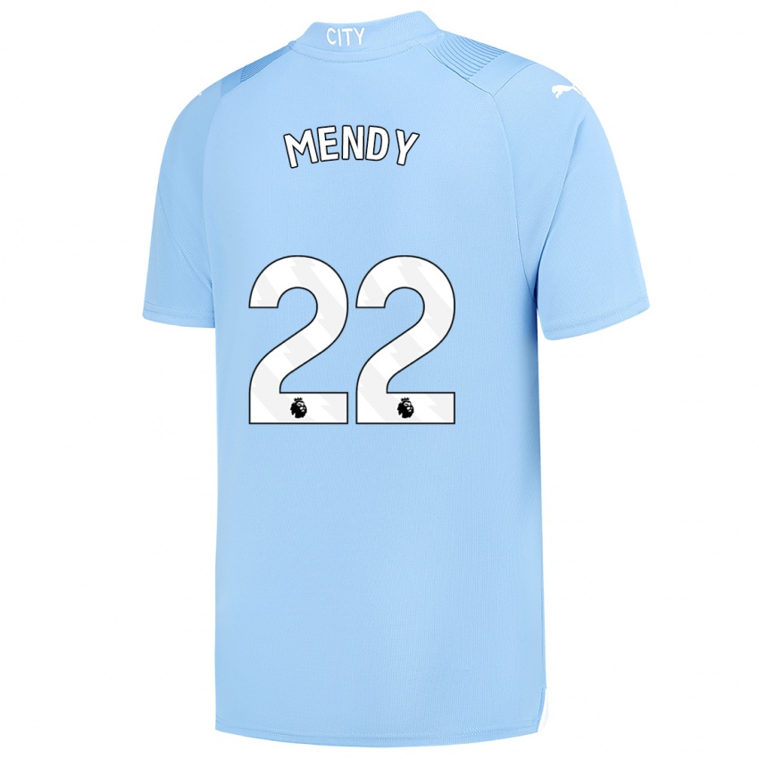 Homem Camisola Benjamin Mendy #22 Azul Claro Principal 2023/24 Camisa
