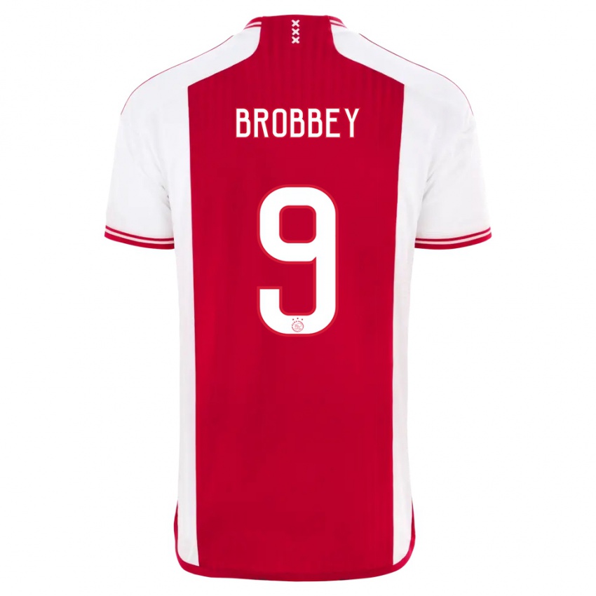 Homem Camisola Brian Brobbey #9 Vermelho Branco Principal 2023/24 Camisa