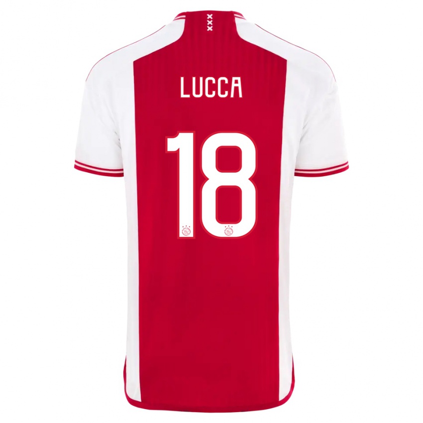Homem Camisola Lorenzo Lucca #18 Vermelho Branco Principal 2023/24 Camisa