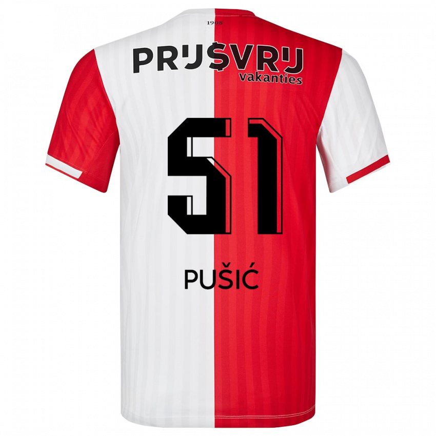 Homem Camisola Noah Pušić #51 Vermelho Branco Principal 2023/24 Camisa