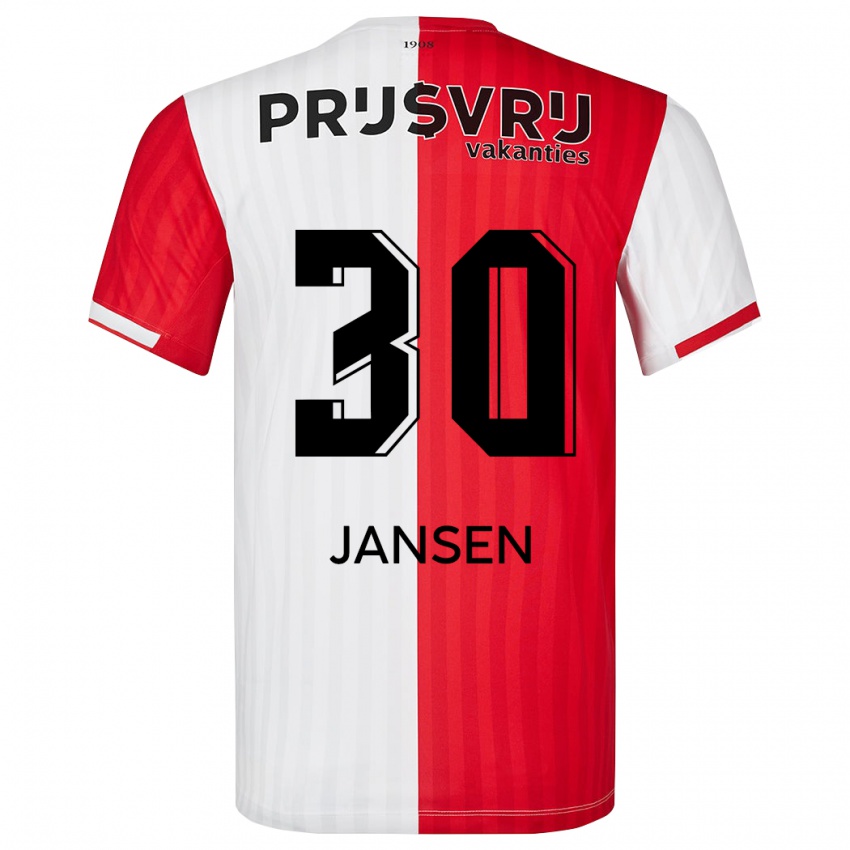 Homem Camisola Thijs Jansen #30 Vermelho Branco Principal 2023/24 Camisa