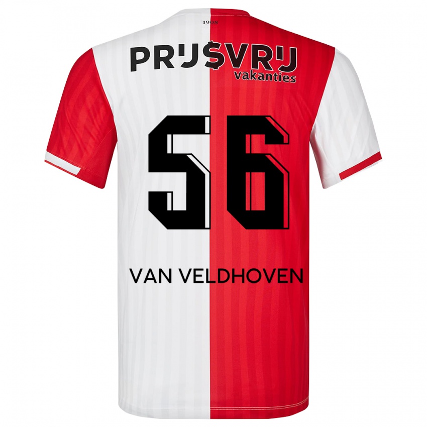 Homem Camisola Kars Van Veldhoven #56 Vermelho Branco Principal 2023/24 Camisa