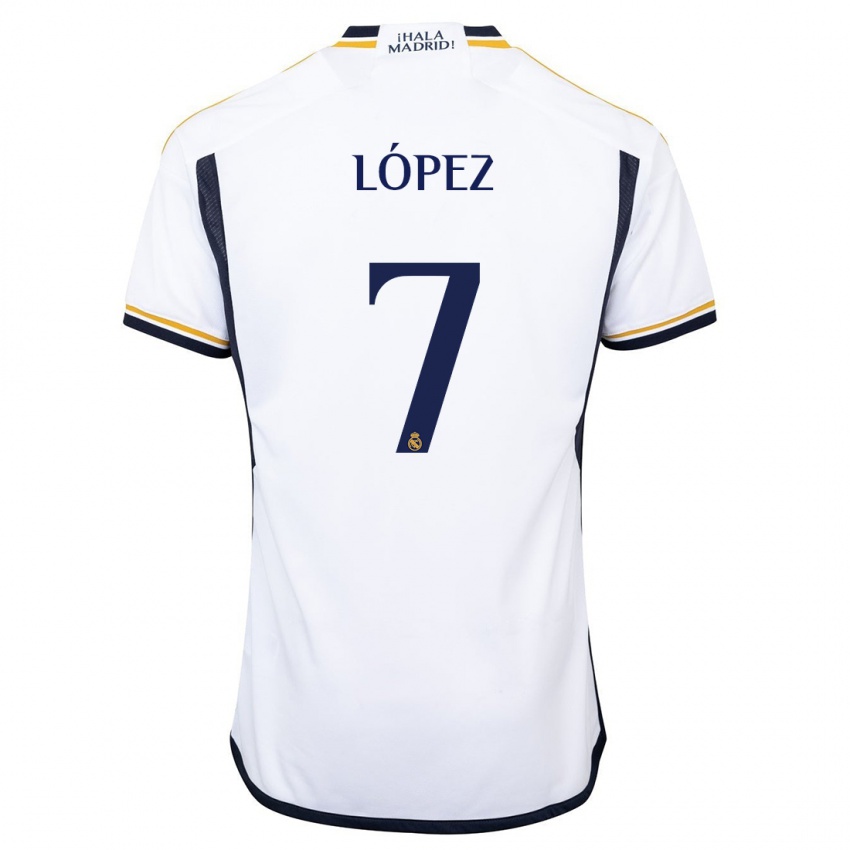 Homem Camisola Noel López #7 Branco Principal 2023/24 Camisa