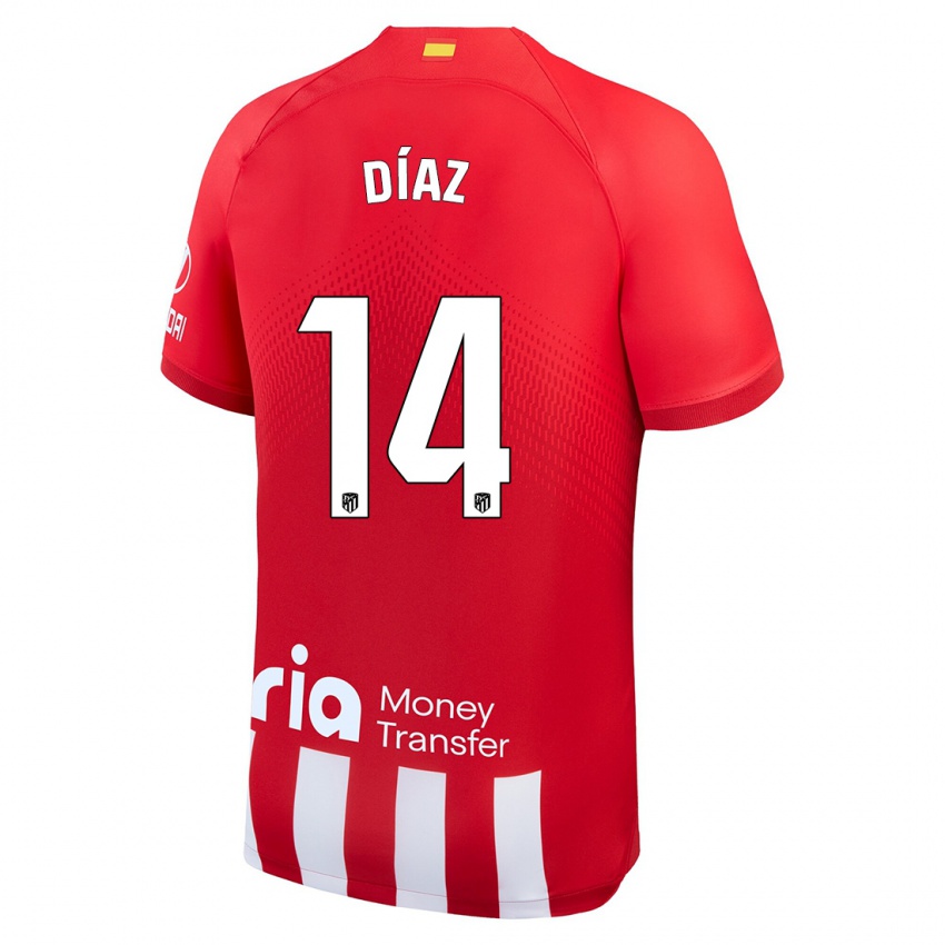 Homem Camisola Javier Díaz #14 Vermelho Branco Principal 2023/24 Camisa