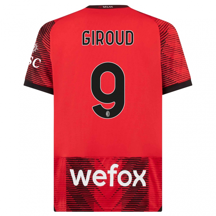 Homem Camisola Olivier Giroud #9 Vermelho Preto Principal 2023/24 Camisa