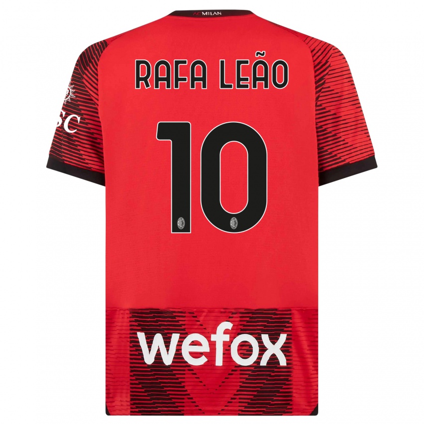 Homem Camisola Rafael Leão #10 Vermelho Preto Principal 2023/24 Camisa