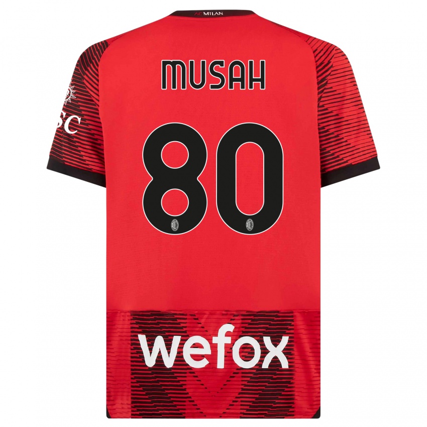 Homem Camisola Yunus Musah #80 Vermelho Preto Principal 2023/24 Camisa