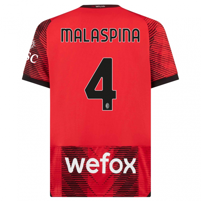 Homem Camisola Mattia Malaspina #4 Vermelho Preto Principal 2023/24 Camisa