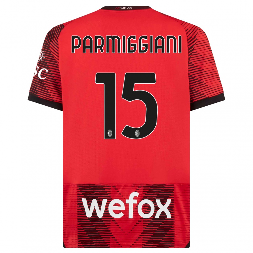 Homem Camisola Pietro Parmiggiani #15 Vermelho Preto Principal 2023/24 Camisa