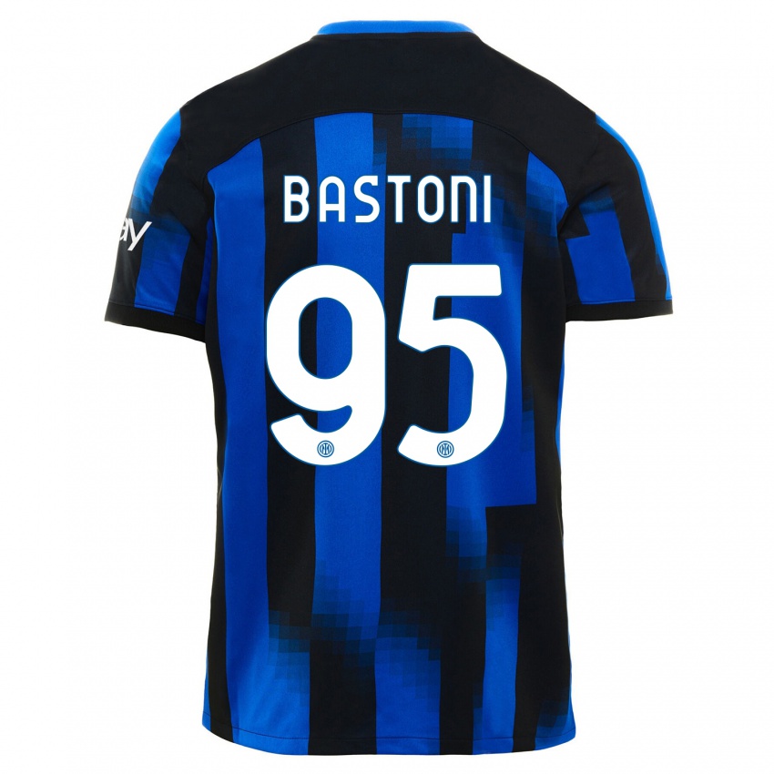 Homem Camisola Alessandro Bastoni #95 Preto Azul Principal 2023/24 Camisa
