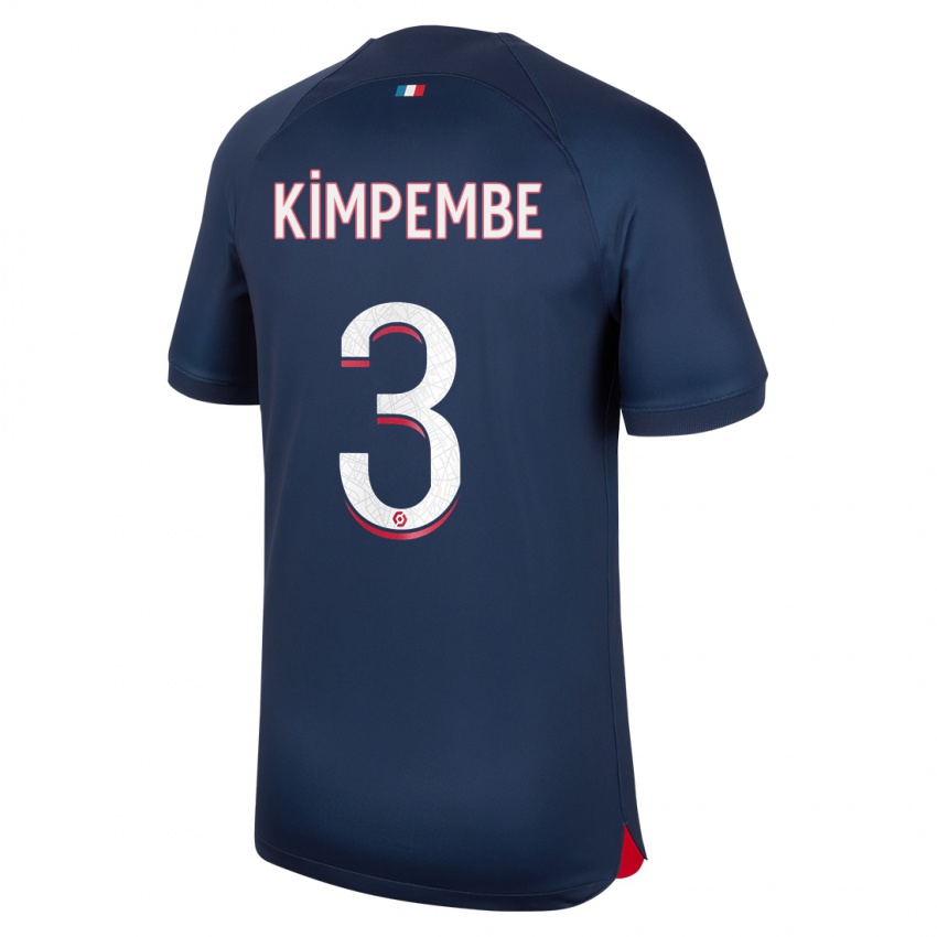 Homem Camisola Presnel Kimpembe #3 Azul Vermelho Principal 2023/24 Camisa
