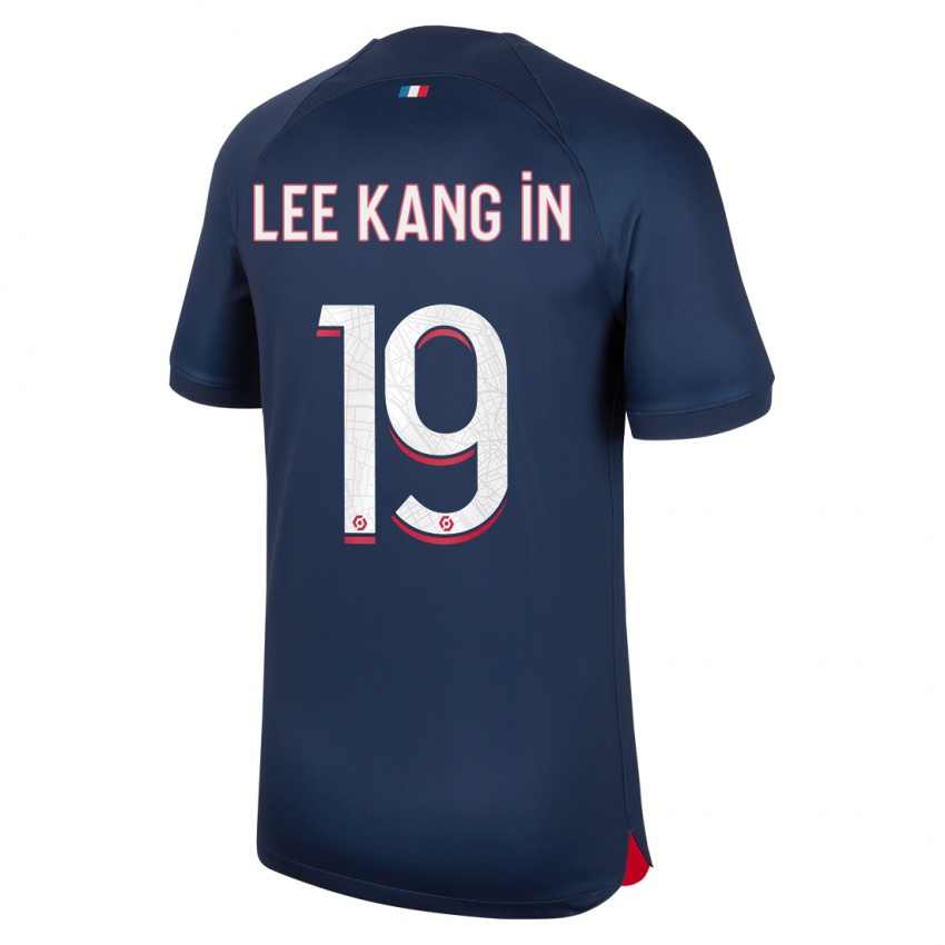 Homem Camisola Kang-In Lee #19 Azul Vermelho Principal 2023/24 Camisa