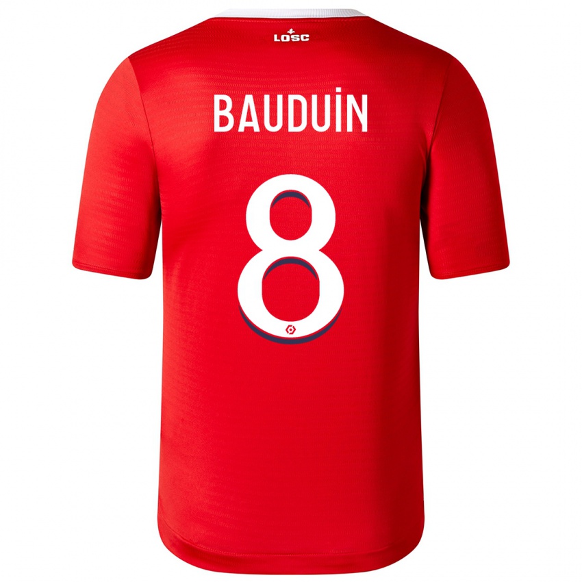 Homem Camisola Justine Bauduin #8 Vermelho Principal 2023/24 Camisa