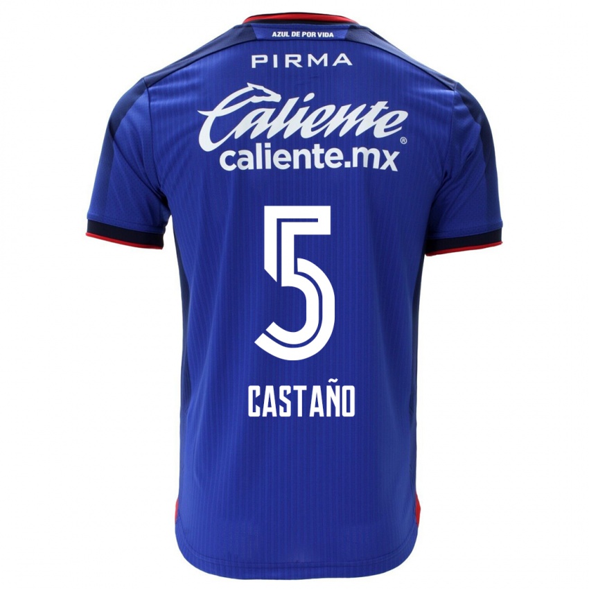 Homem Camisola Kevin Castaño #5 Azul Principal 2023/24 Camisa