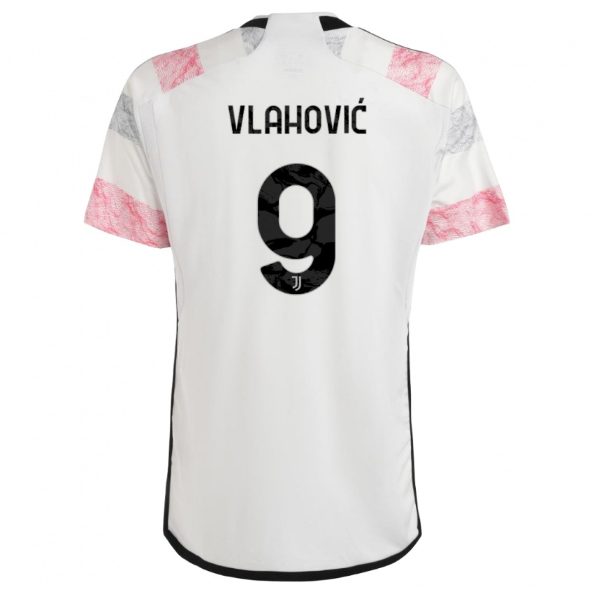 Homem Camisola Dusan Vlahovic #9 Branco Rosa Alternativa 2023/24 Camisa
