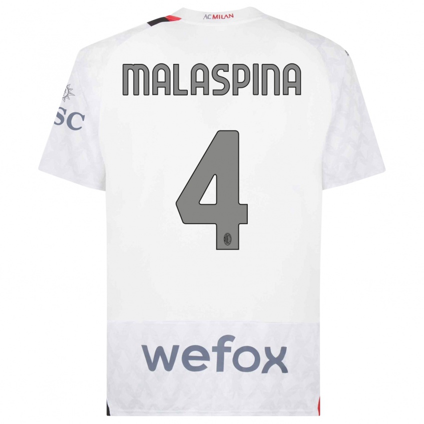 Homem Camisola Mattia Malaspina #4 Branco Alternativa 2023/24 Camisa