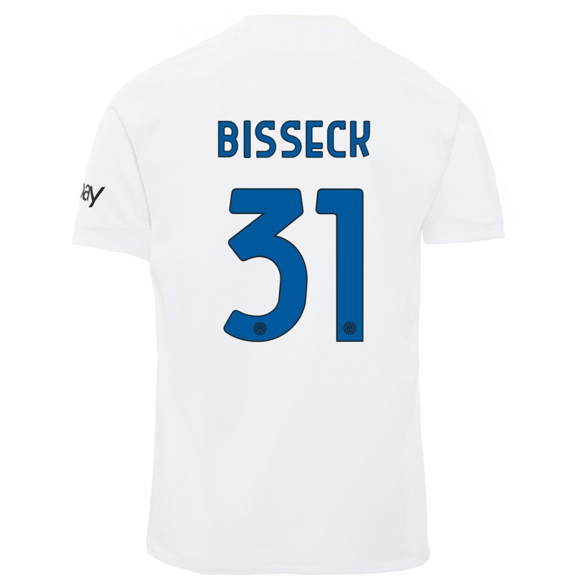 Homem Camisola Yann Bisseck #31 Branco Alternativa 2023/24 Camisa