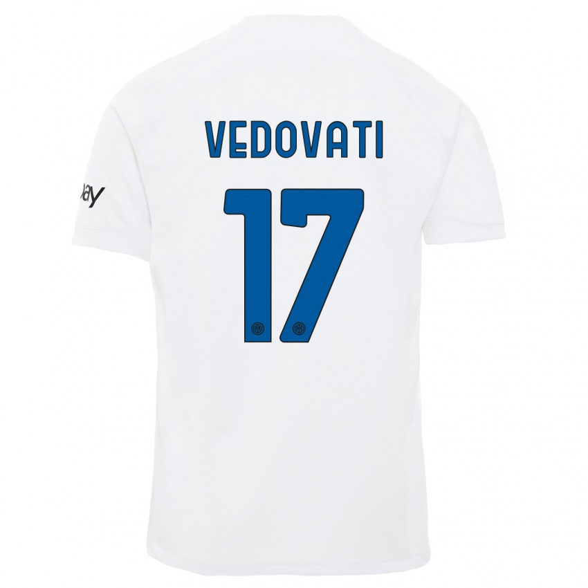 Homem Camisola Gabriele Vedovati #17 Branco Alternativa 2023/24 Camisa