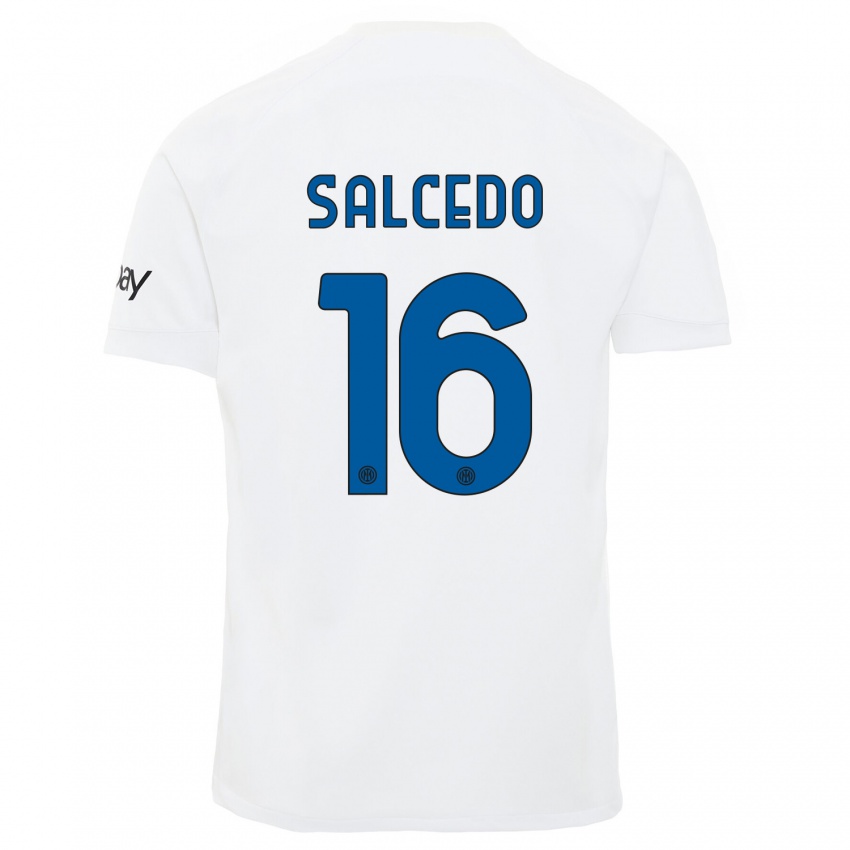 Homem Camisola Eddie Salcedo #16 Branco Alternativa 2023/24 Camisa