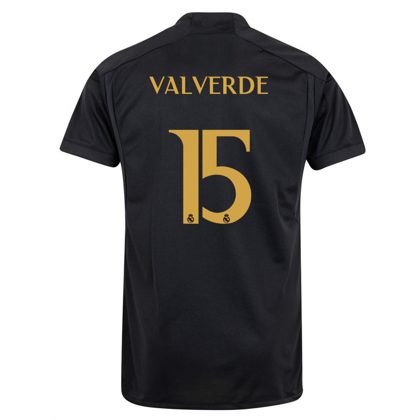 Homem Camisola Federico Valverde #15 Preto Terceiro 2023/24 Camisa