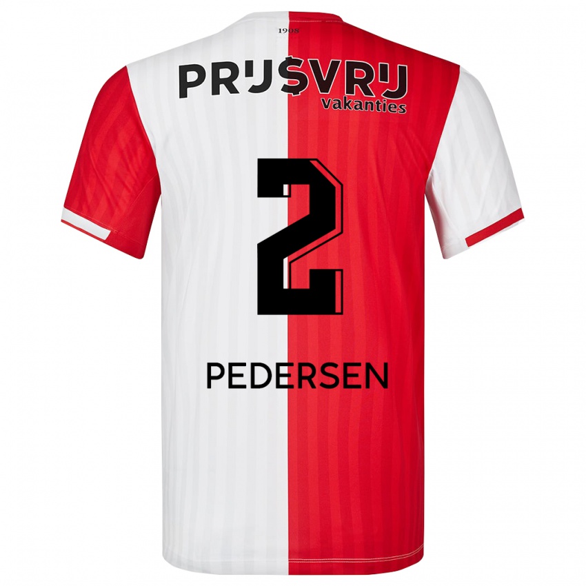 Mulher Camisola Marcus Pedersen #2 Vermelho Branco Principal 2023/24 Camisa
