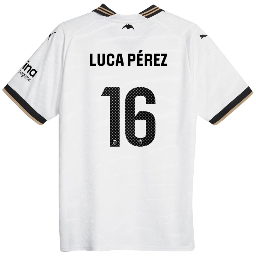 Mulher Camisola Simón Luca Pérez #16 Branco Principal 2023/24 Camisa