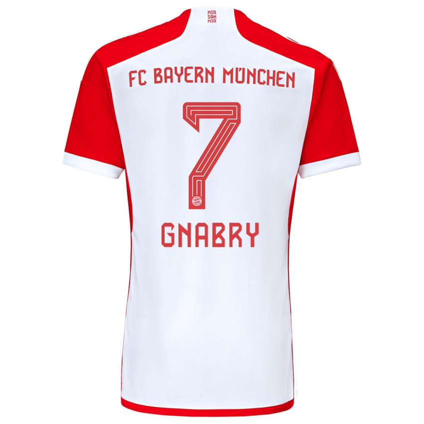 Mulher Camisola Serge Gnabry #7 Vermelho Branco Principal 2023/24 Camisa