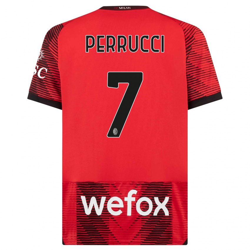 Mulher Camisola Vincenzo Perrucci #7 Vermelho Preto Principal 2023/24 Camisa