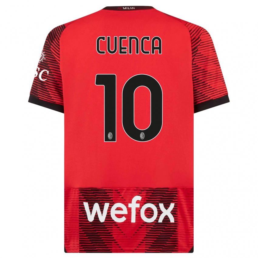 Mulher Camisola Hugo Cuenca #10 Vermelho Preto Principal 2023/24 Camisa