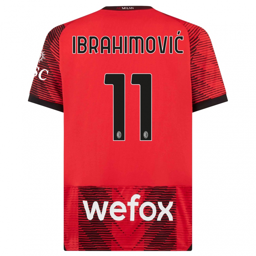 Mulher Camisola Zlatan Ibrahimovic #11 Vermelho Preto Principal 2023/24 Camisa