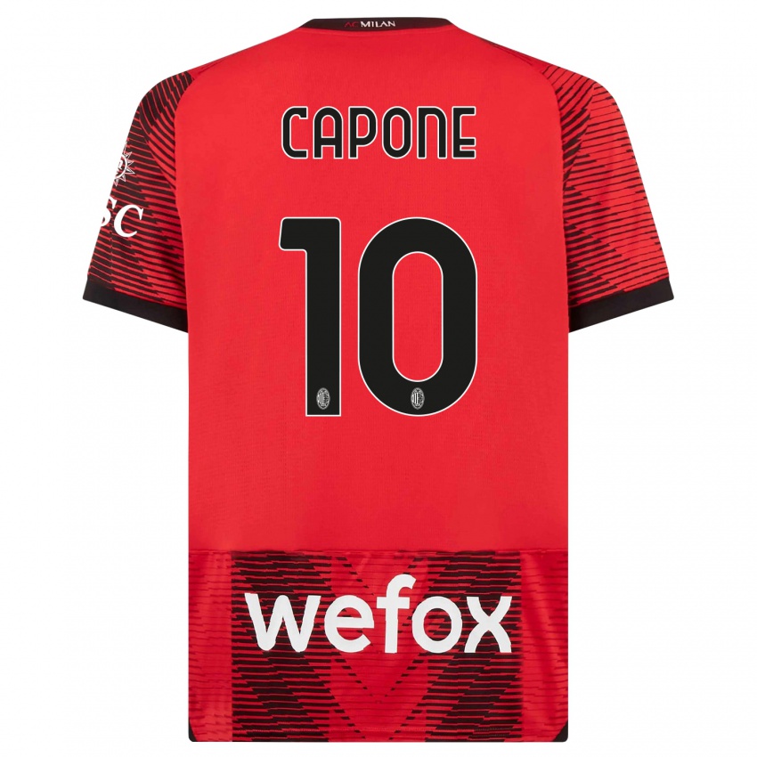 Mulher Camisola Andrea Capone #10 Vermelho Preto Principal 2023/24 Camisa