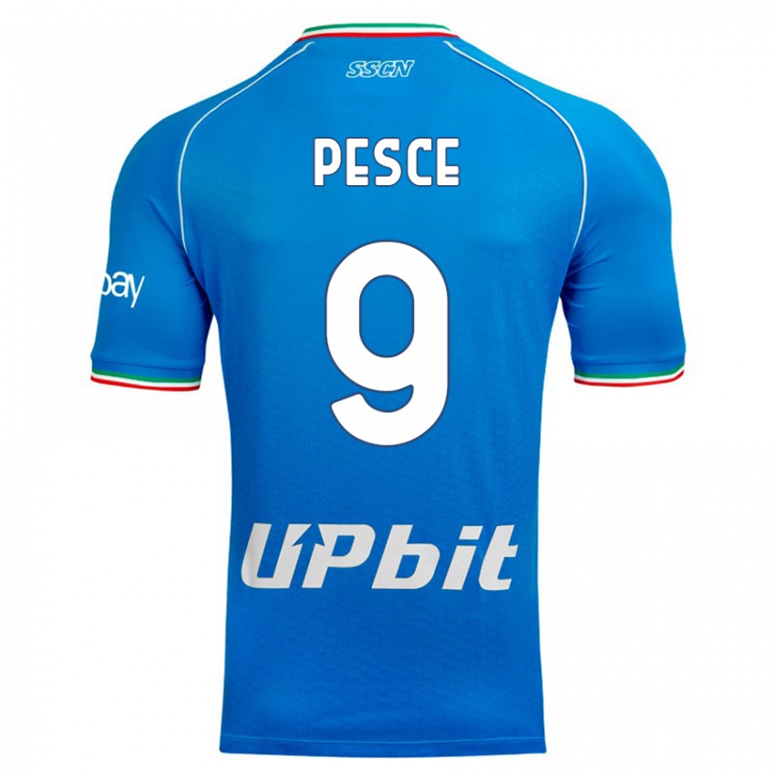 Mulher Camisola Antonio Pesce #9 Céu Azul Principal 2023/24 Camisa