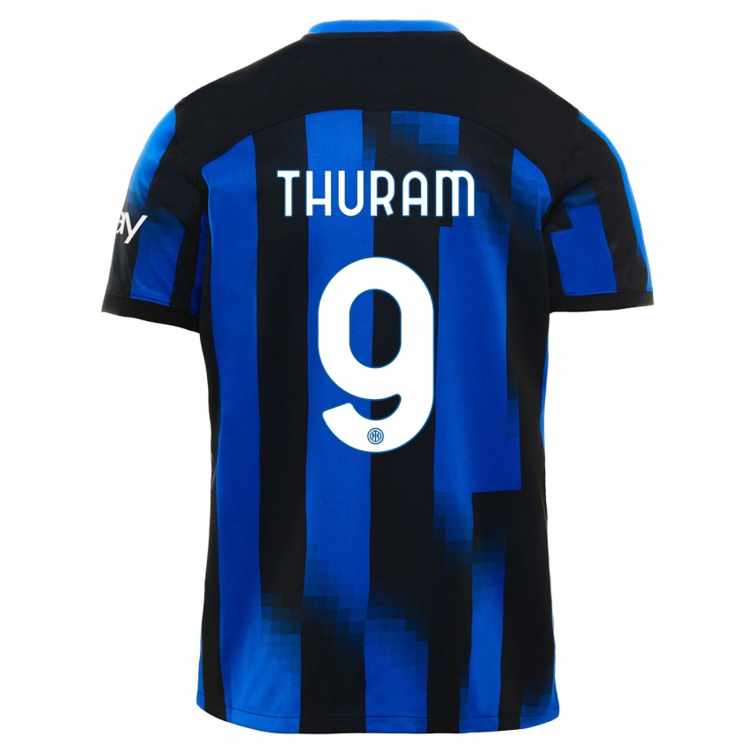 Mulher Camisola Marcus Thuram #9 Preto Azul Principal 2023/24 Camisa