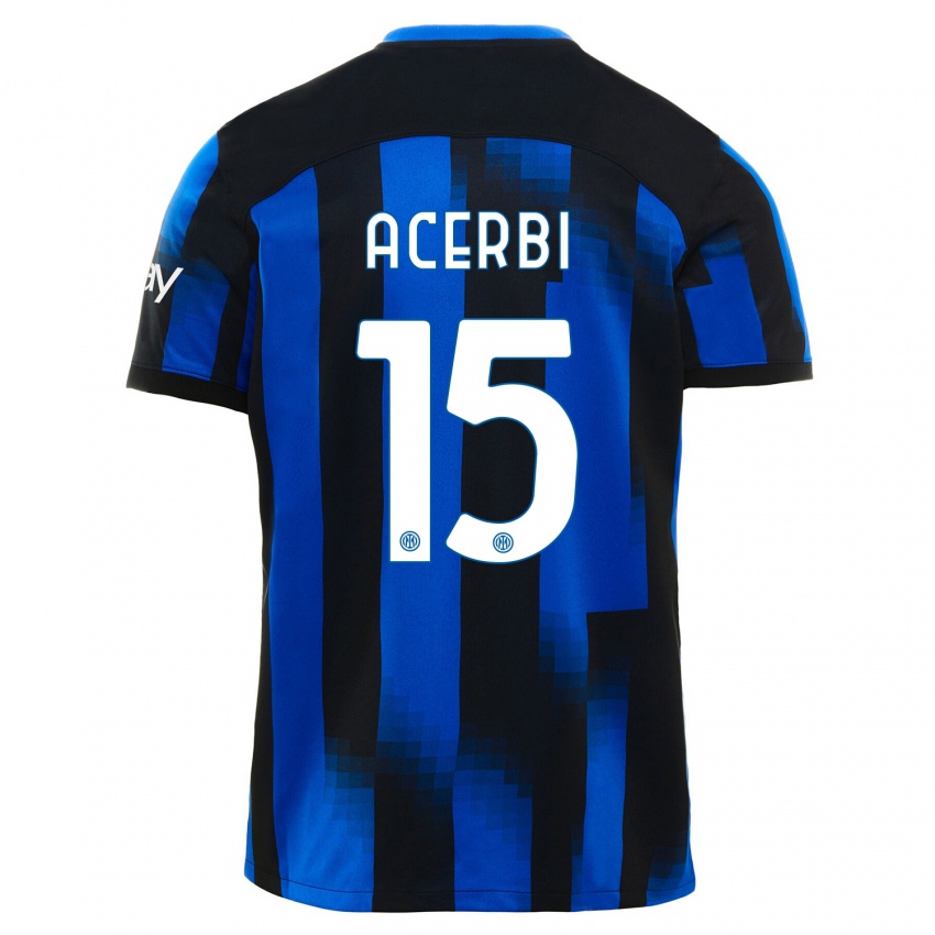 Mulher Camisola Francesco Acerbi #15 Preto Azul Principal 2023/24 Camisa