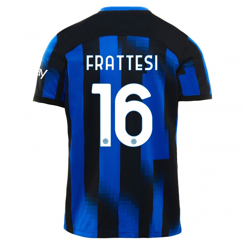Mulher Camisola Davide Frattesi #16 Preto Azul Principal 2023/24 Camisa