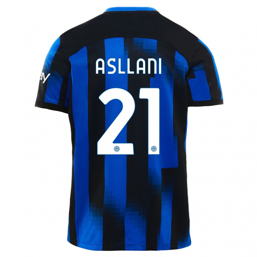 Mulher Camisola Kristjan Asllani #21 Preto Azul Principal 2023/24 Camisa