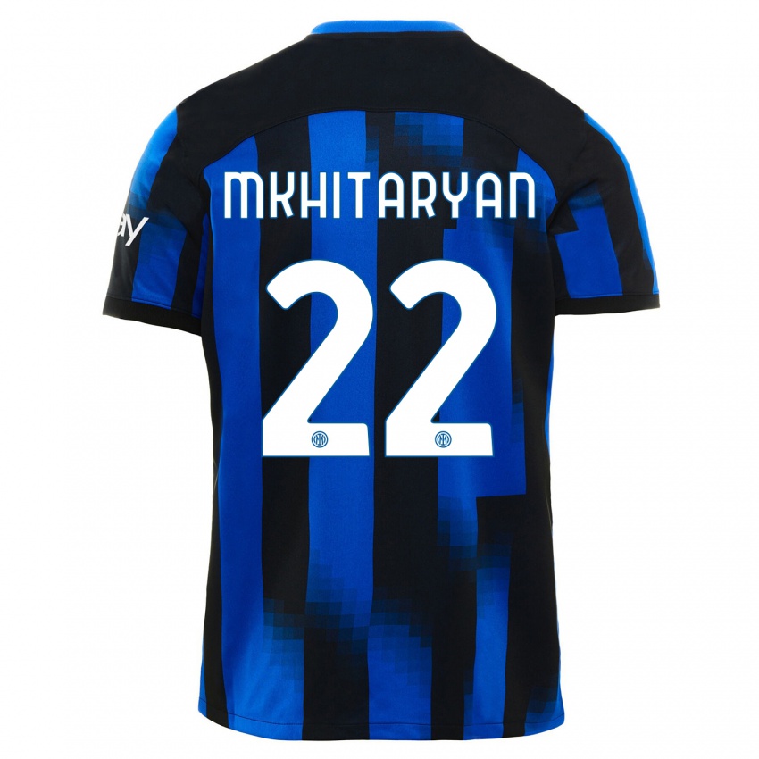 Mulher Camisola Henrikh Mkhitaryan #22 Preto Azul Principal 2023/24 Camisa