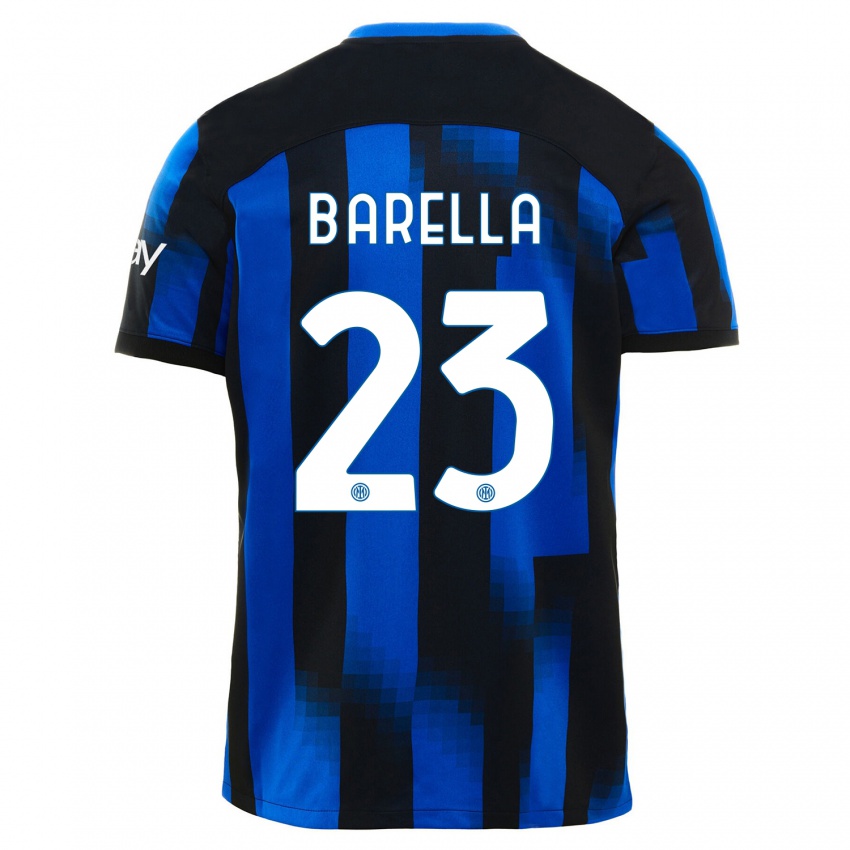 Mulher Camisola Nicolo Barella #23 Preto Azul Principal 2023/24 Camisa